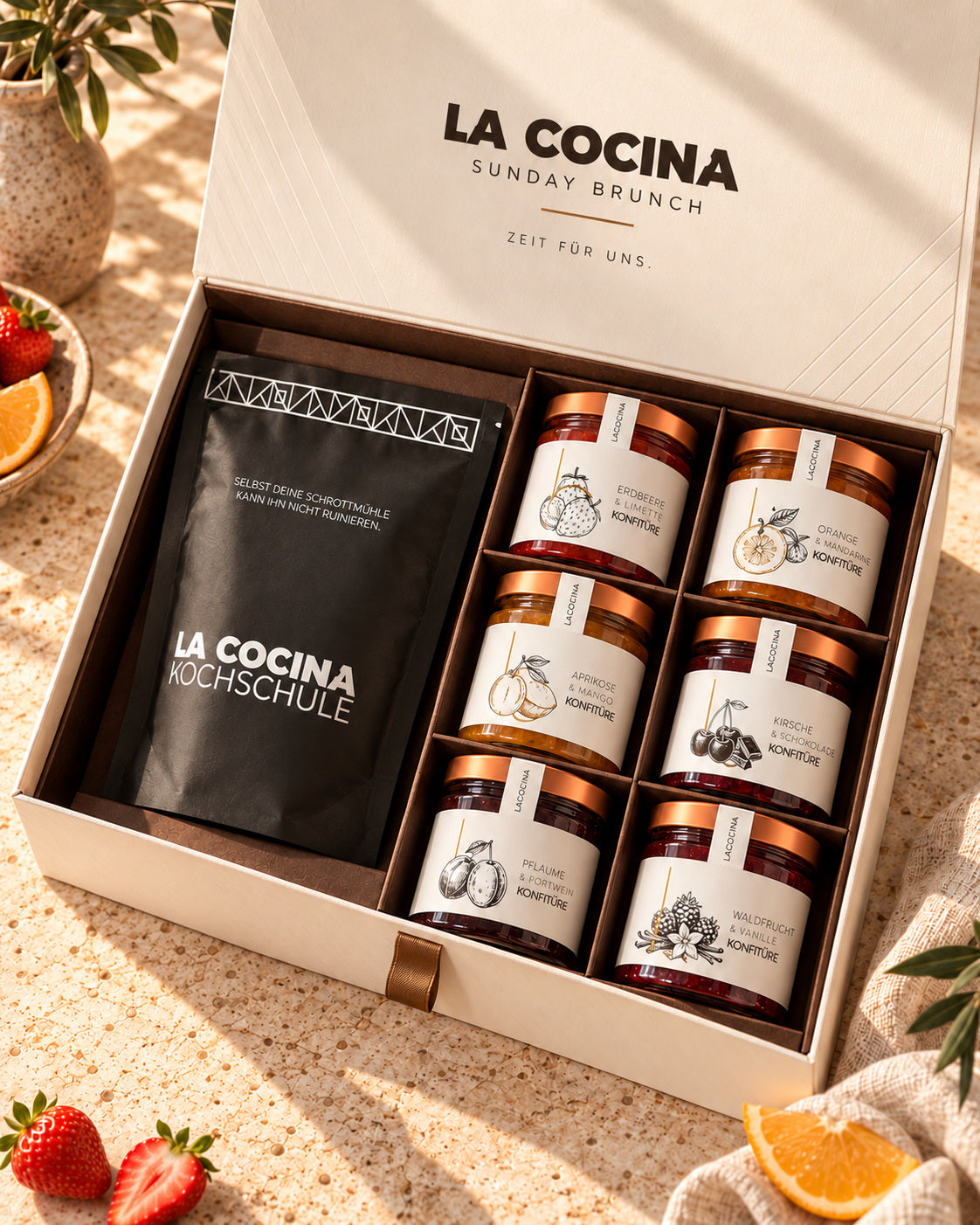 La Cocina Sunday Brunch Set: Kaffee und sechs Fruchtaufstriche